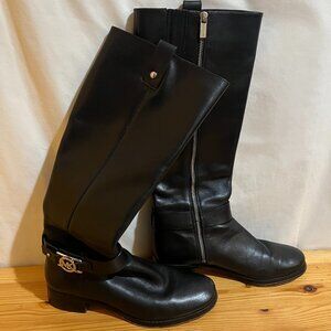 Michael Kors Women's Charm Riding Boots Dark Black Leather Boots 7.5 M Used Good